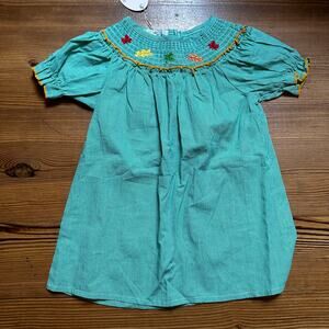 NWT Marie Nicole green fall leaves smocked short sleeve dress SIZE S‎